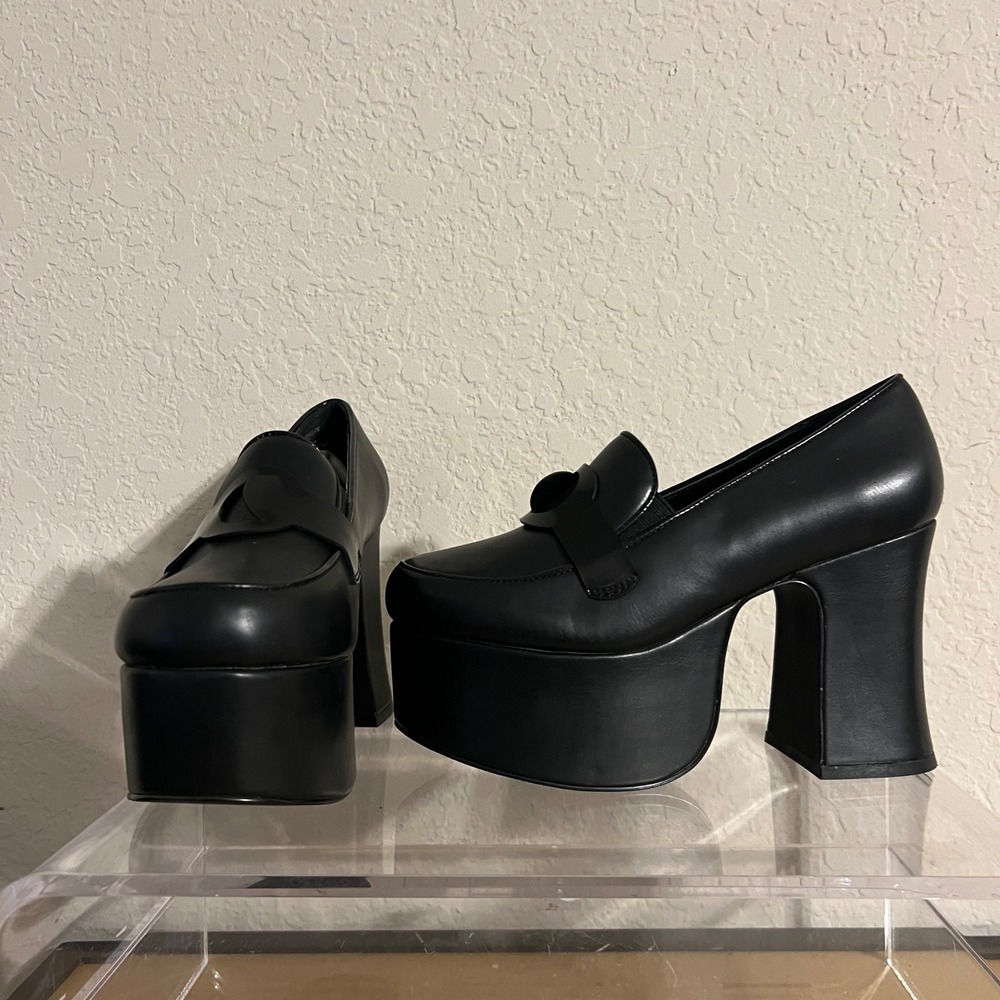 YRU Deelite Black Vegan Leather Chunky Platform Boots Women's 7 M Preowned
